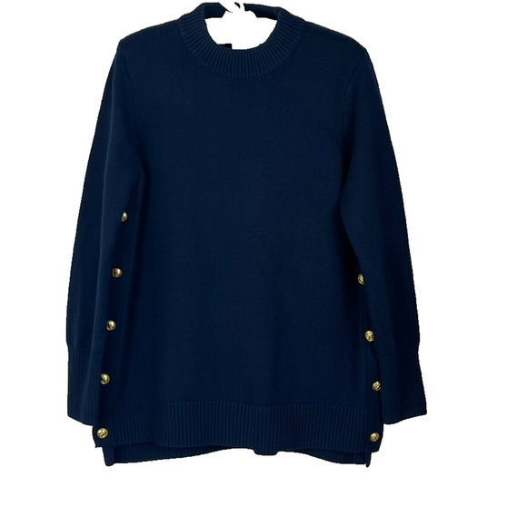 Tuckernuck Sweater Women's Size L Navy Blue Sophia Oversized Wool Gold Button - Picture 1 of 9